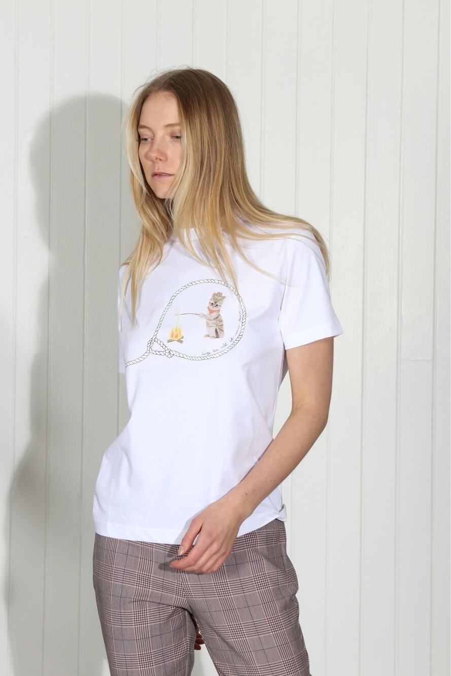 GANNI Cat Cowboy Graphic T-Shirt White Size Large